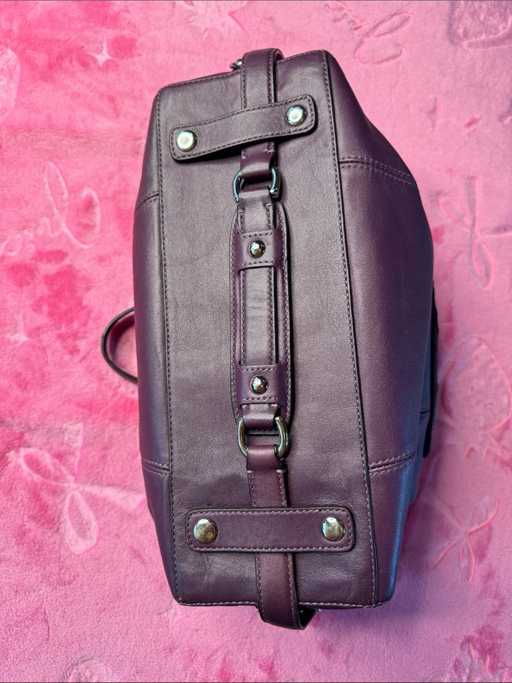 Coach Madison Deep Purple Leather Convertible Strap Satchel